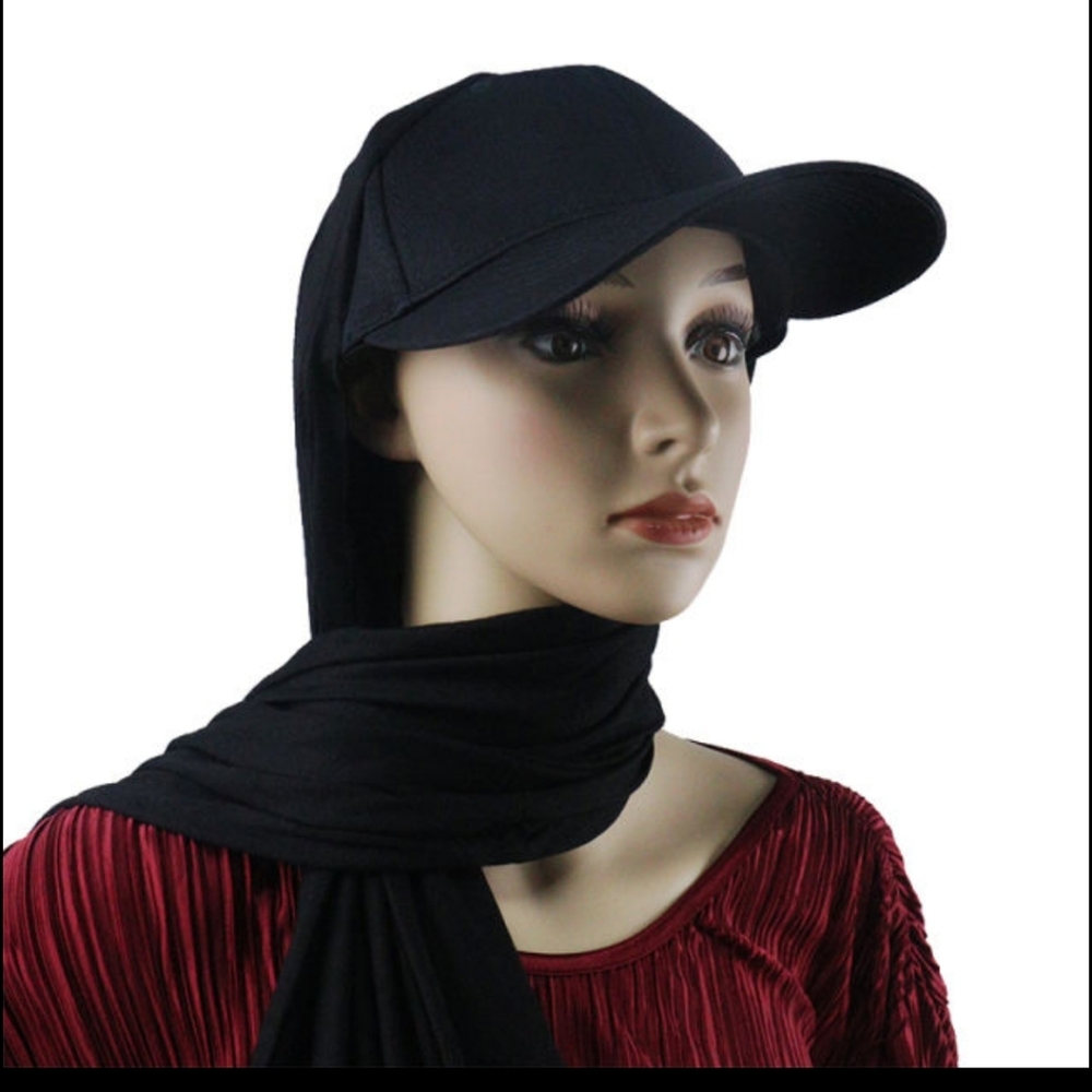 Sports Jersey Hijab/Scarf Attached With Baseball Cap Excellent for Summer- Black